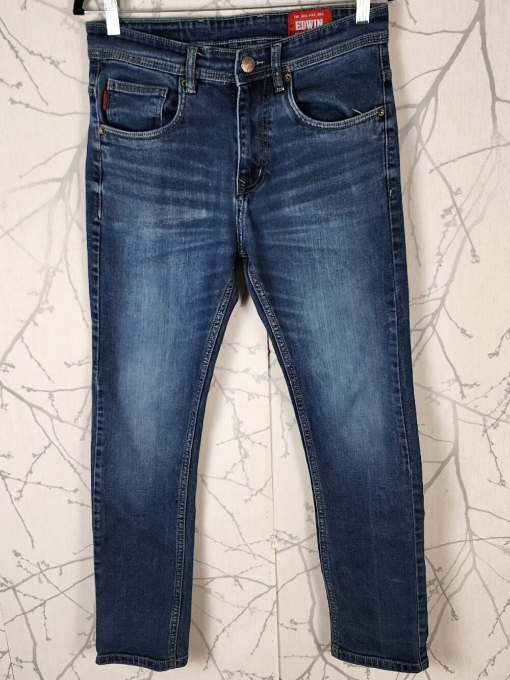 Edwin Dark Wash Stretch Denim Mid Rise Slim Straight Leg Jeans